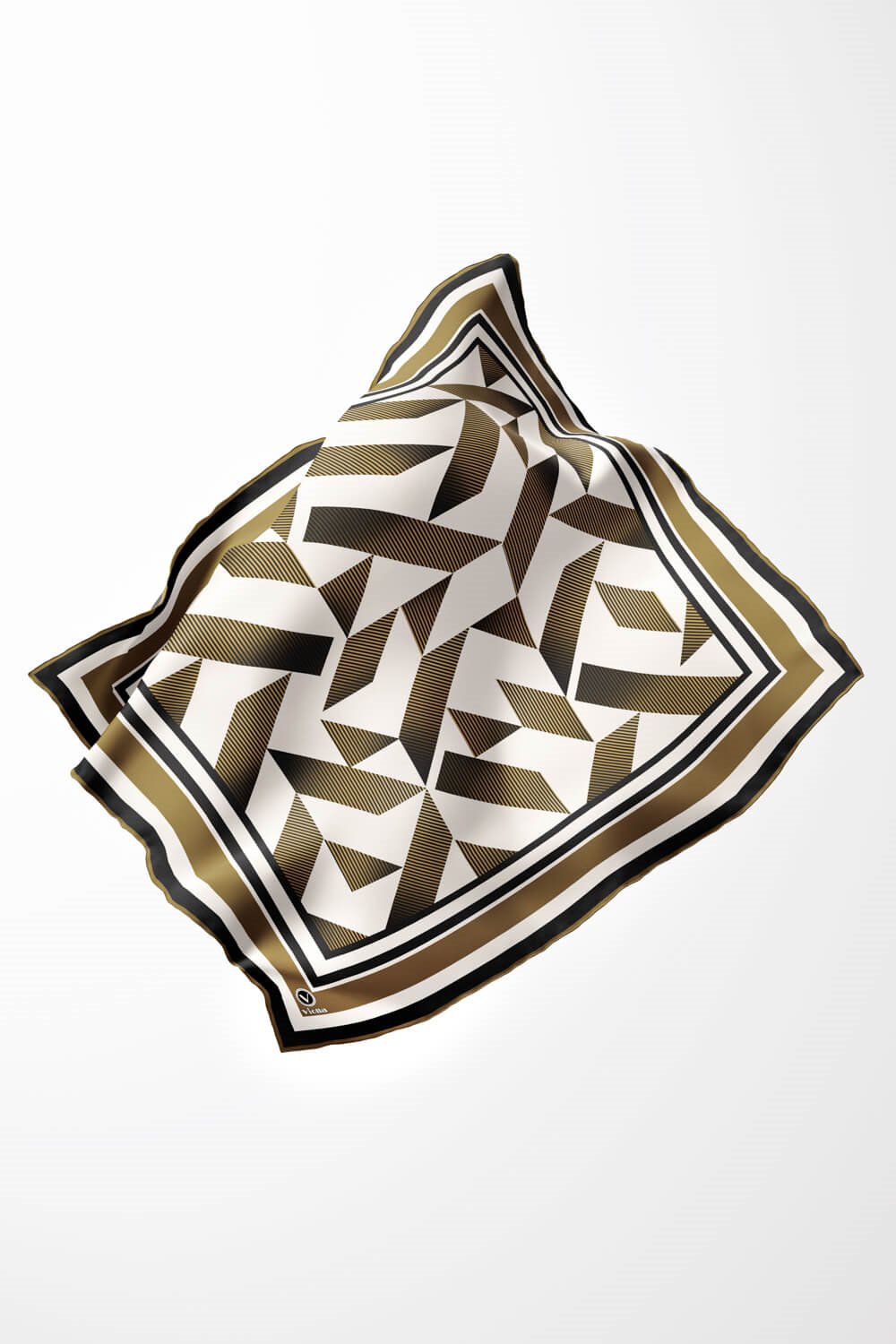 Twill Geometrik Desenli Hardal Renkli 90x90 Eşarp (İpek İçermez) Kenar Dikiş Şekli El Dikişli