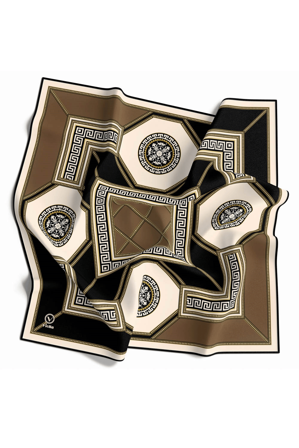 Twill Barok Desenli Vizon Renkli 90x90 Eşarp (İpek İçermez) Kenar Dikiş Şekli El Dikişli