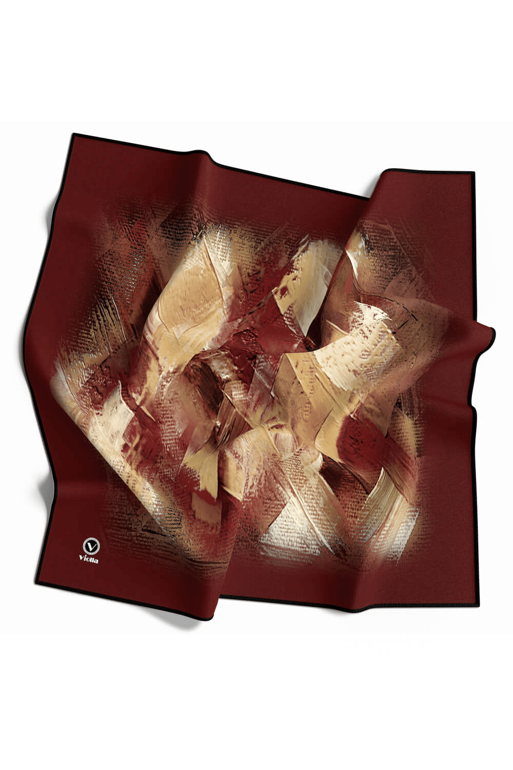 Twill Fırça Efektli Desenli Bordo Renkli 90x90 Eşarp (İpek İçermez) Kenar Dikiş Şekli El Dikişli