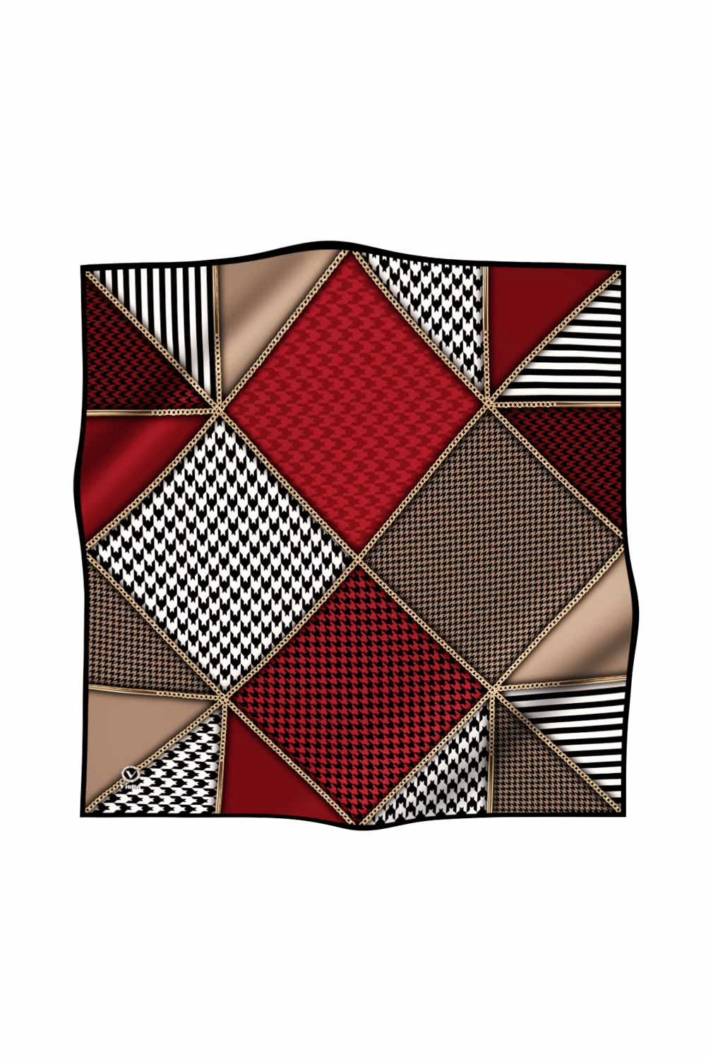 Twil Geometrik Ve Kazayak Desenli Bordo Renkli 90x90 Eşarp (İpek İçermez) Dikim Şekli : El Dikişi