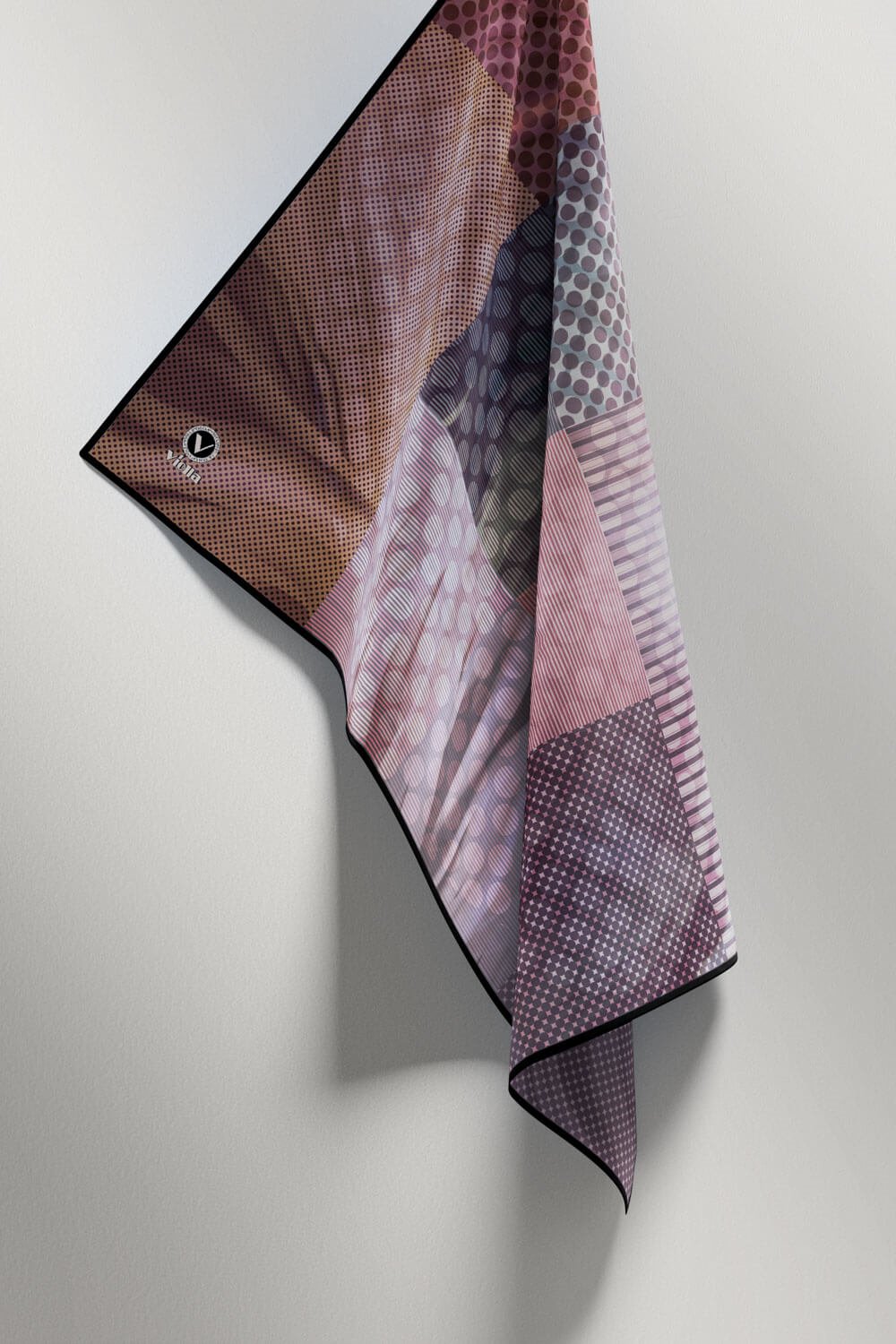 Twill Geometrik Desenli Lila Renkli 90x90 Eşarp (İpek İçermez) Kenar Dikiş Şekli El Dikişli
