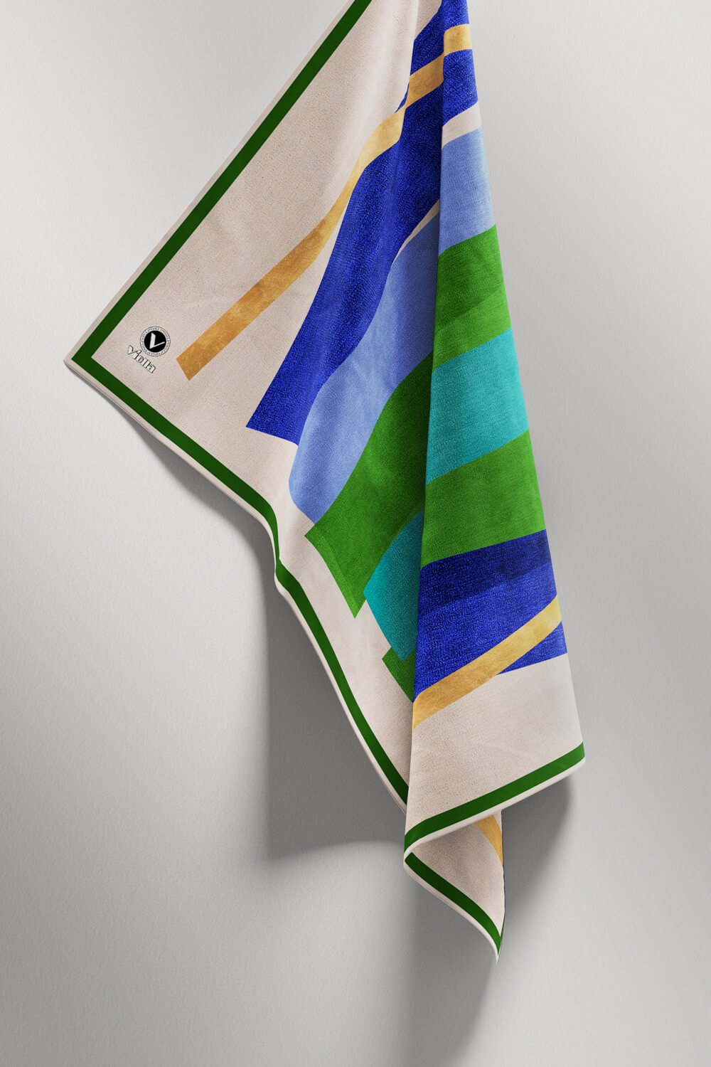 Twill Geometrik Desenli Zümrüt Yeşili - Saks Renkli 90x90 Eşarp (İpek İçermez) Kenar Dikiş Şekli El Dikişli