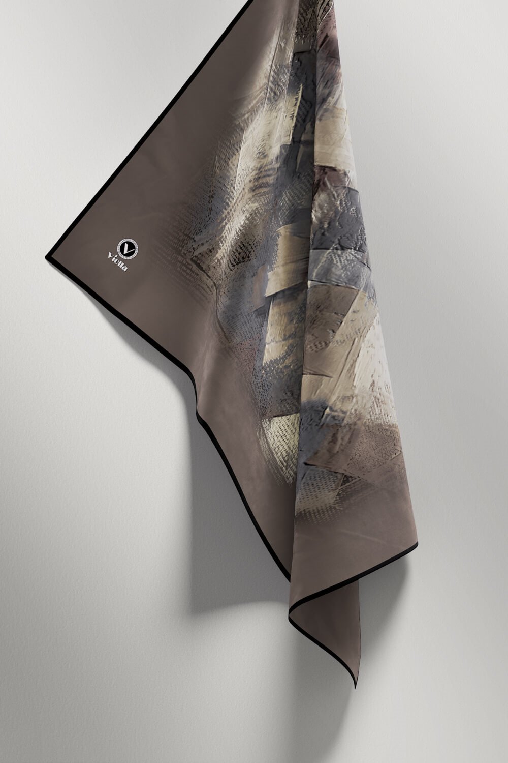 Twill Fırça Efektli Desenli Taş Renkli 90x90 Eşarp (İpek İçermez) Kenar Dikiş Şekli El Dikişli