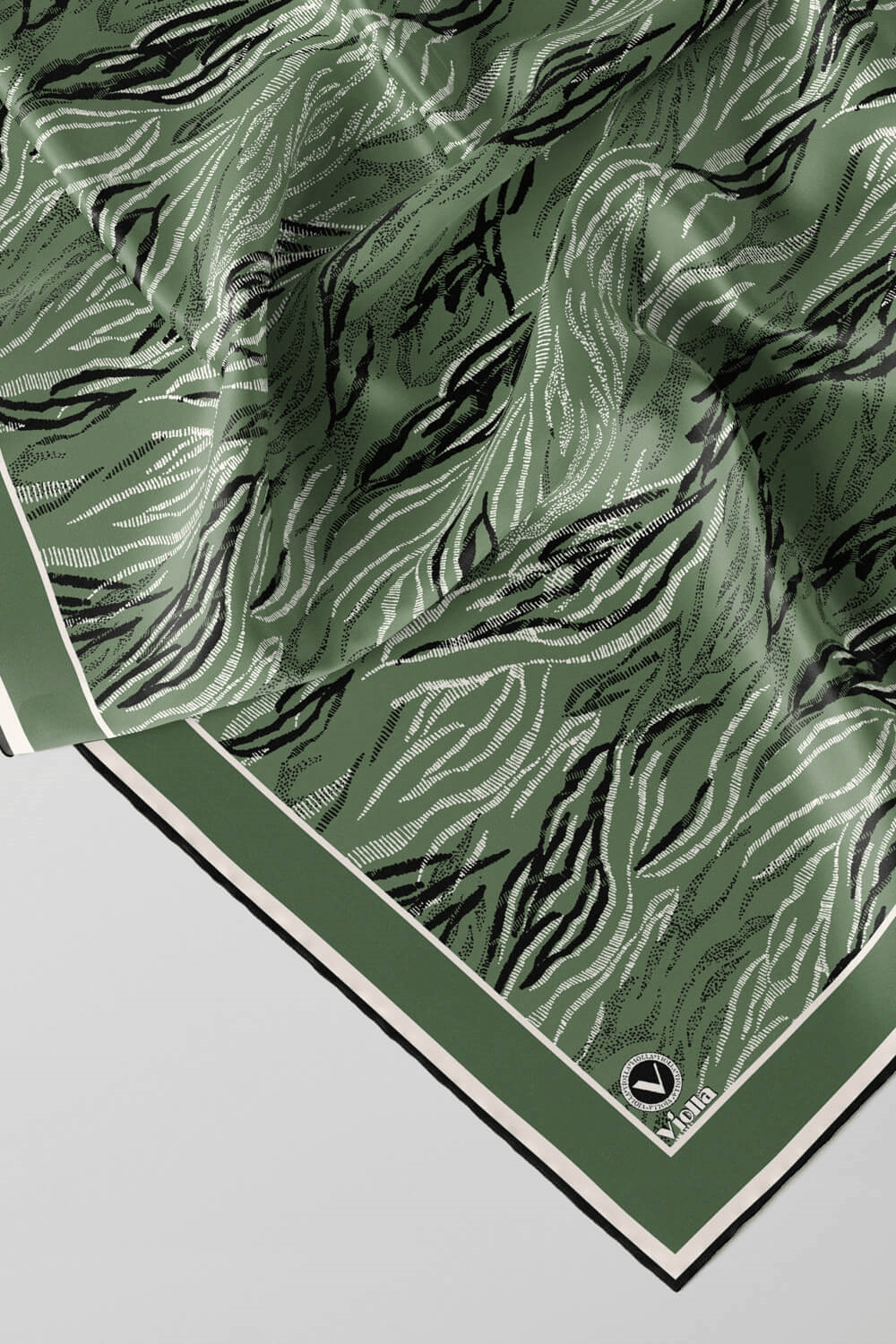 Twill Soyut Çizgi Desenli Mint Yeşili Renkli 90x90 Eşarp (İpek İçermez) Kenar Dikiş Şekli El Dikişli
