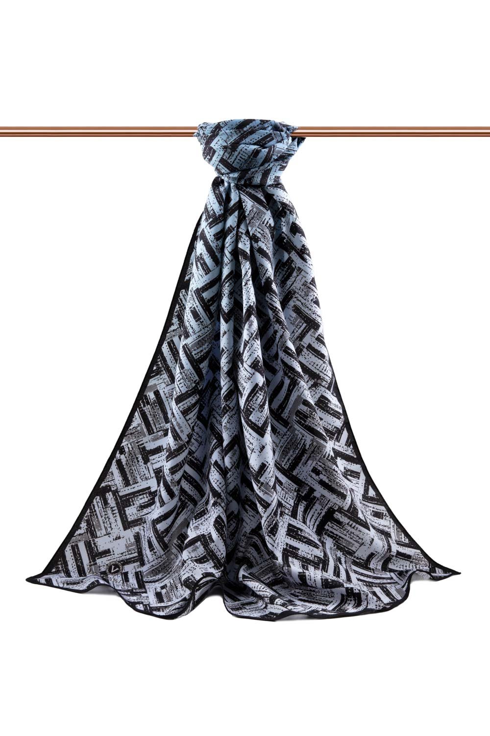 LÜKS MEDİNE İPEĞİ DEGRADELİ ÇİZGİ DESENLİ SAKS RENKLİ 75X195 KIRIŞMAZ ŞAL MOSS KREP DİKİŞ TİPİ İTALYAN DİKİŞLİ