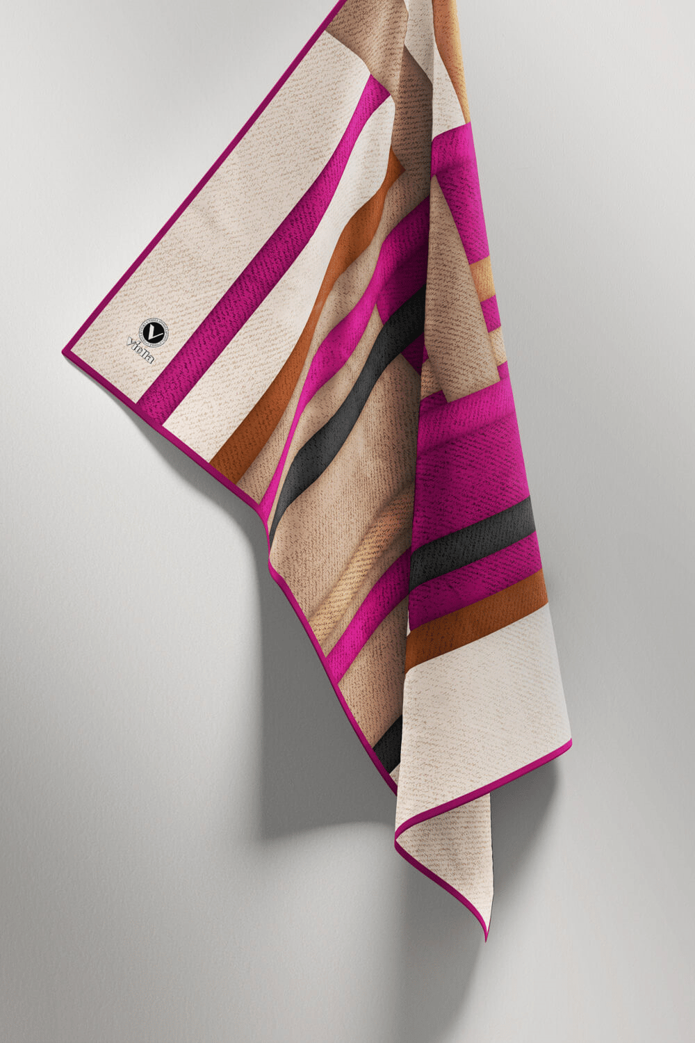Twill Renkli Şerit Desenli Mürdüm Renkli 90x90 Eşarp (İpek İçermez) Kenar Dikiş Şekli El Dikişli