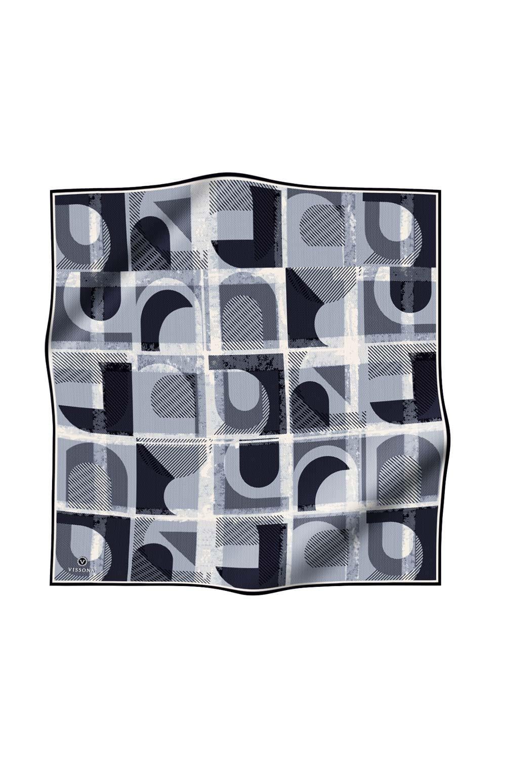 %100 Twill İpek Geometri Desenli Siyah-Krem Renkli 90x90 Eşarp Kenar Dikiş Şekli El Dikişli