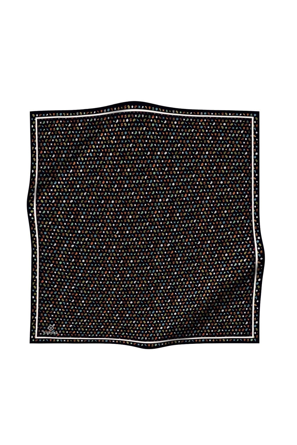 %100 Twill İpek Çıtır Desenli Siyah Renkli 90x90 Eşarp Dikim Şekli : El Dikişi
