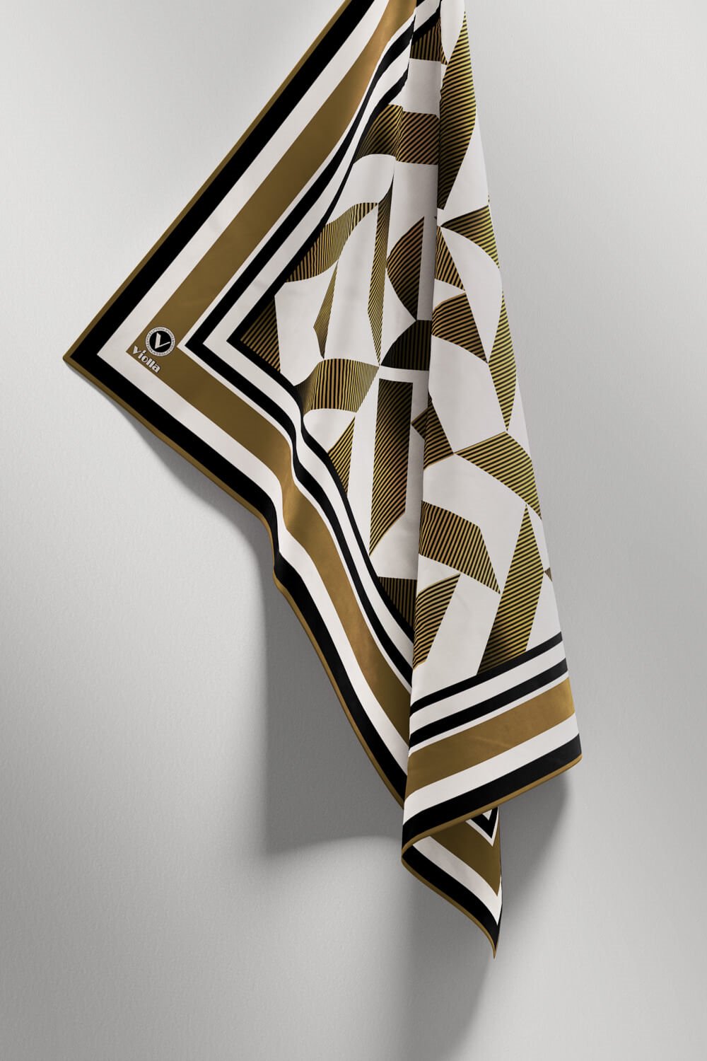 Twill Geometrik Desenli Hardal Renkli 90x90 Eşarp (İpek İçermez) Kenar Dikiş Şekli El Dikişli