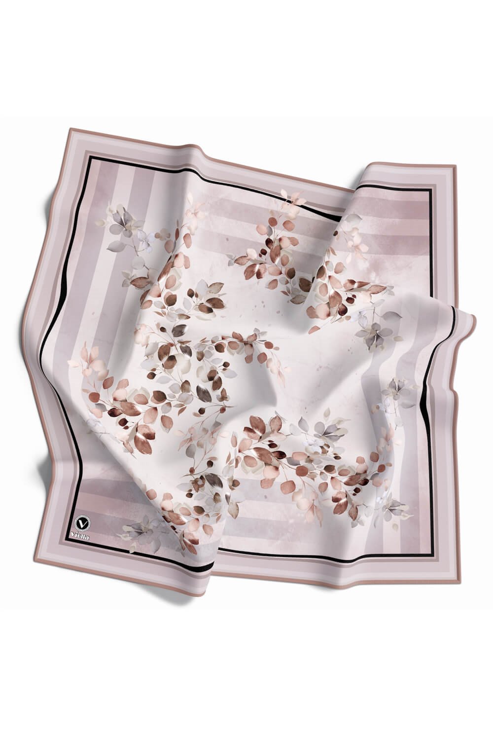 Twill Çiçek Desenli Bej Renkli 90x90 Eşarp (İpek İçermez) Kenar Dikiş Şekli El Dikişli