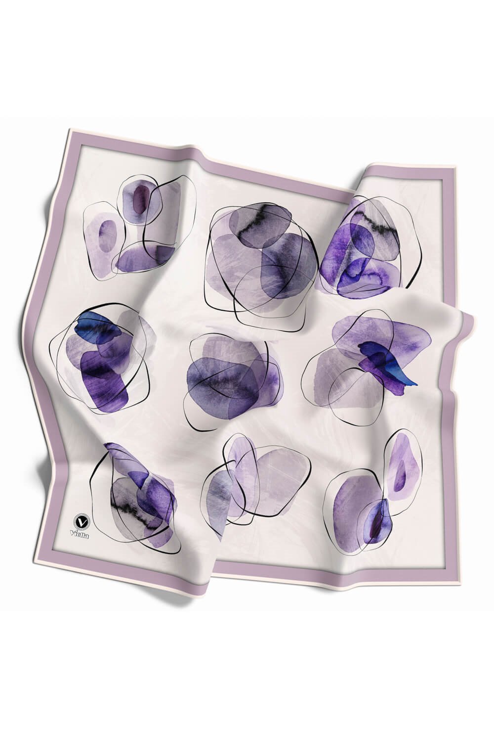 Twill Sulu Boya Geometrik Desenli Lila Renkli 90x90 Eşarp (İpek İçermez) Kenar Dikiş Şekli El Dikişli