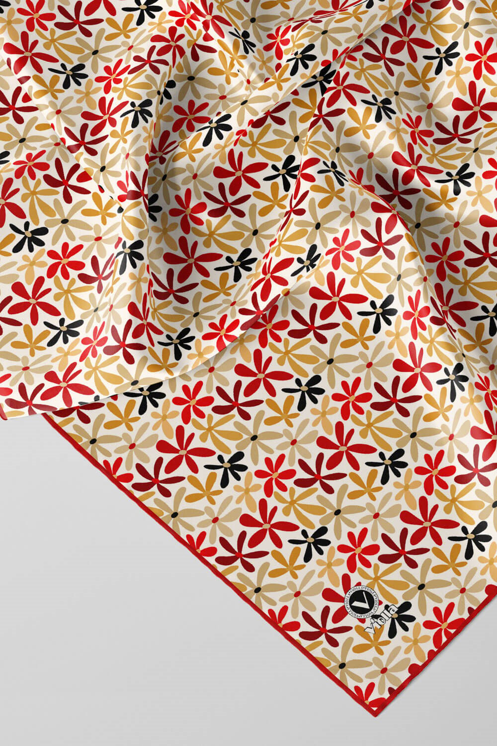 Twill Renkli Çiçek Desenli Bordo Renkli 90x90 Eşarp (İpek İçermez) Kenar Dikiş Şekli El Dikişli