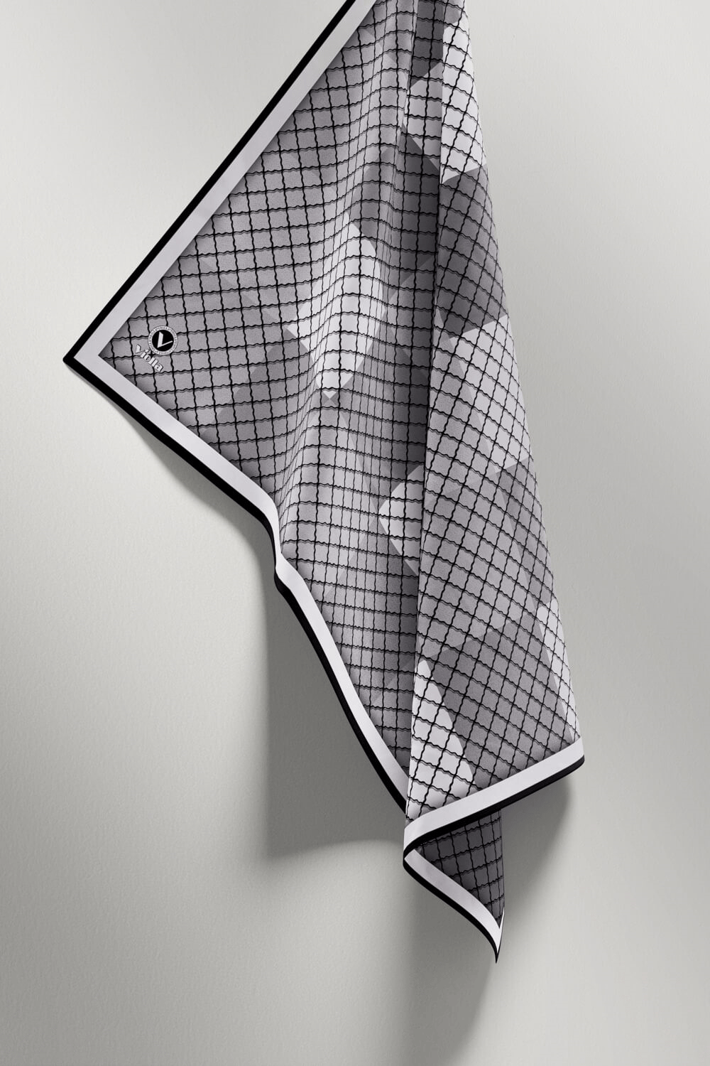 Twill Kare Desenli Gri Renkli 90x90 Eşarp (İpek İçermez) Kenar Dikiş Şekli El Dikişli