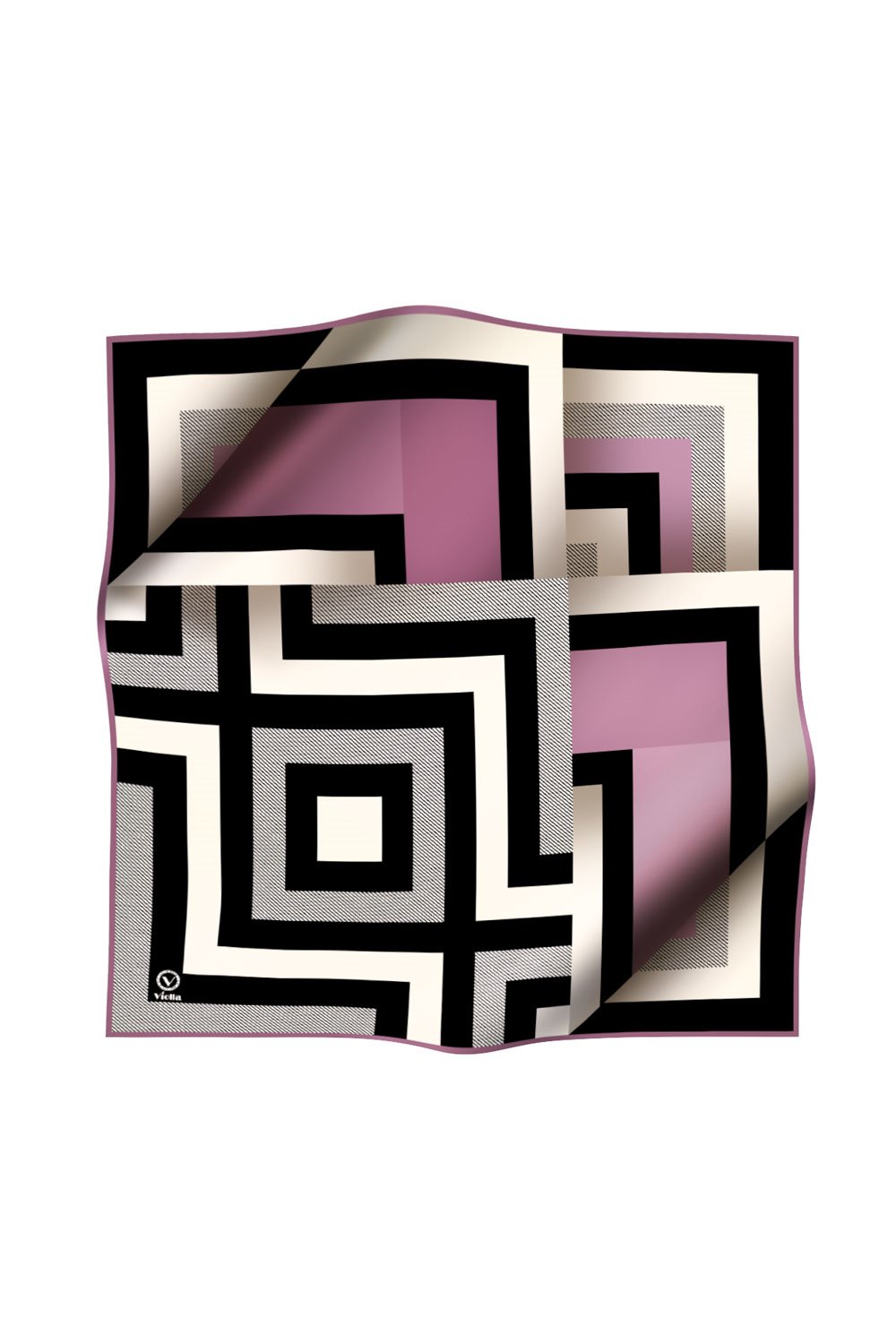 Twill Geometrik Desenli Lila Renkli 90x90 Eşarp (İpek İçermez) Dikim Şekli : El Dikişi