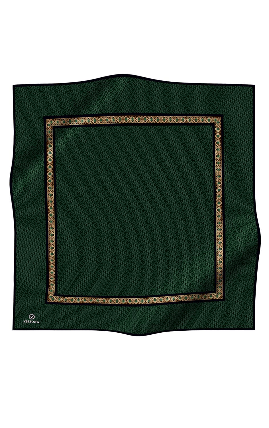 % 57 İPEK % 43 VİSKON Twill İpek Geometrik Desenli Zümrüt Yeşili - Siyah Renkli 90x90 Eşarp Dikim Şekli : El Dikişi