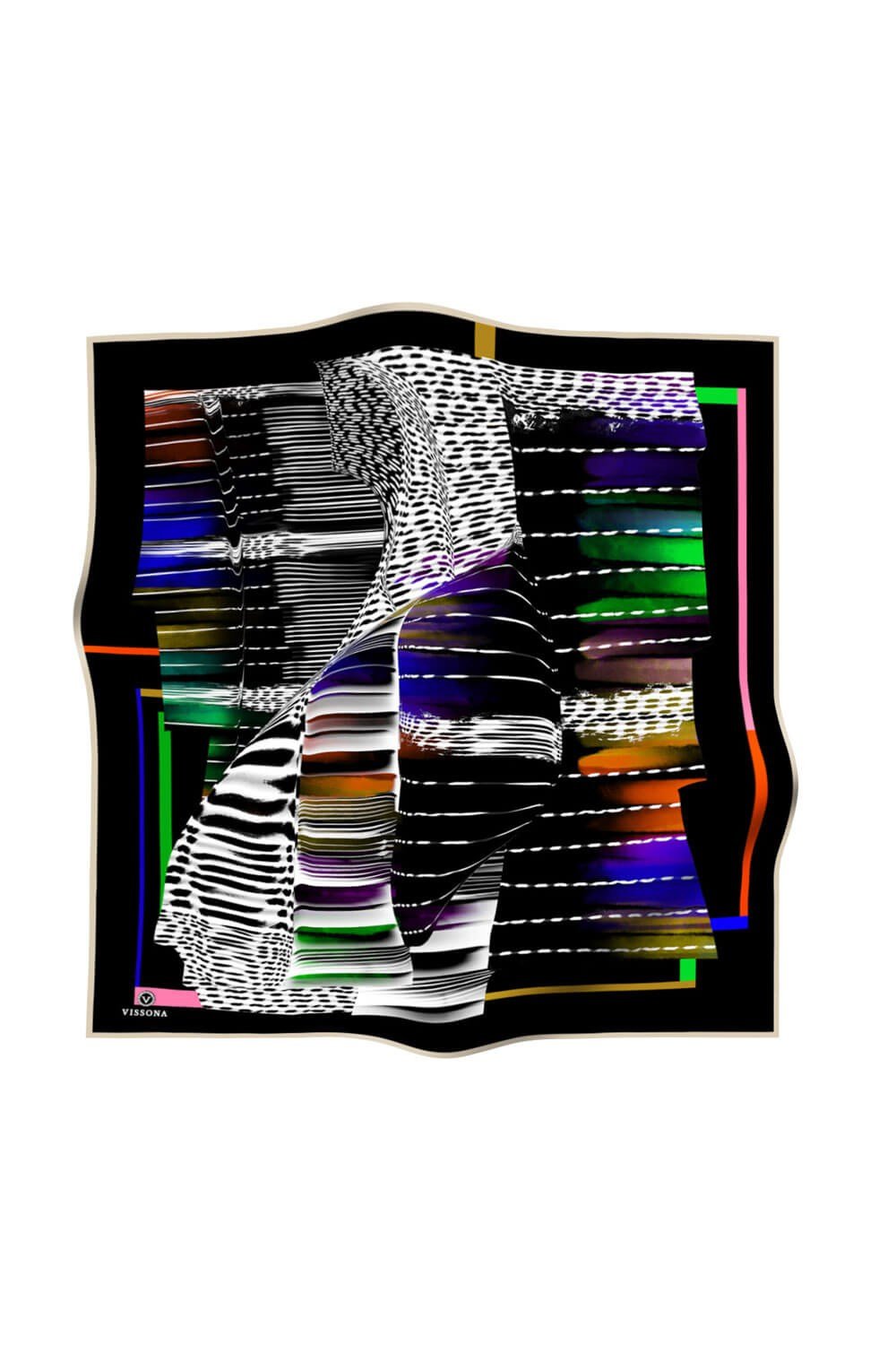 %100 Twill İpek Geometrik Desenli Siyah - Turuncu Renkli 90x90 Eşarp Dikim Şekli : El Dikişi