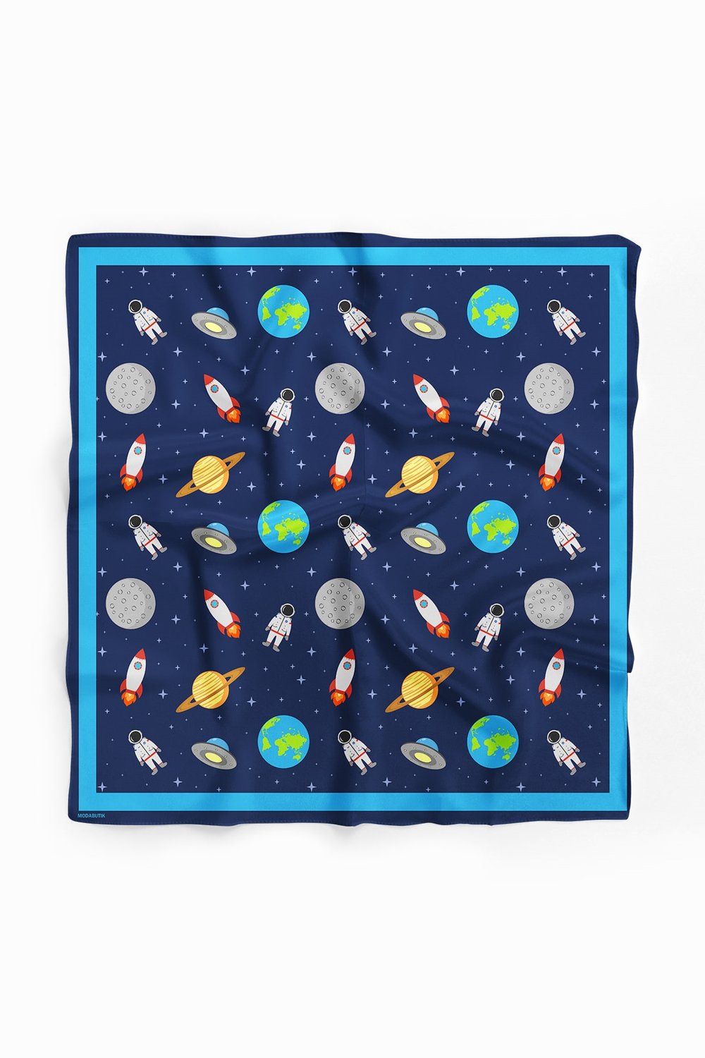 C50 Kadın Lacivert Beyaz Astronot Desenli 50x50 Bandana DG0967-22
