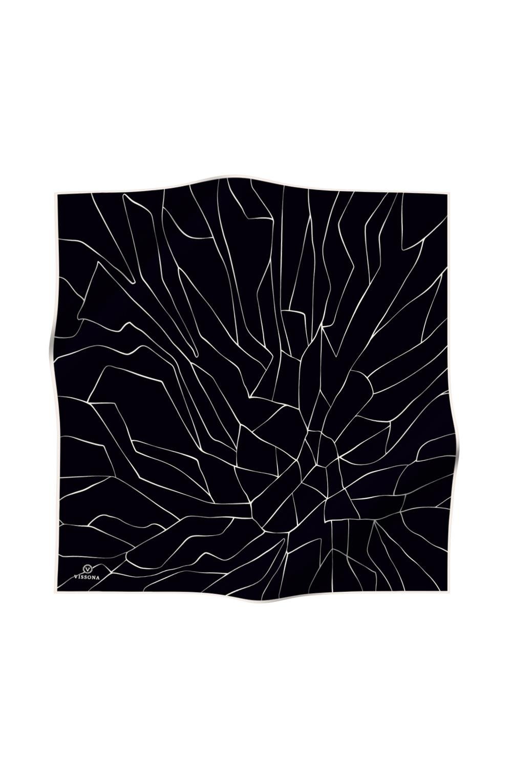%100 Twill İpek Çizgi Desenli Siyah Krem Renkli 90x90 Eşarp Dikim Şekli : El Dikişi