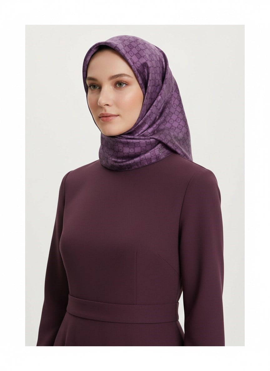 %100 Twill İpek Monogram Desenli Sirke Renkli 90x90 Eşarp Dikim Şekli : El Dikişi
