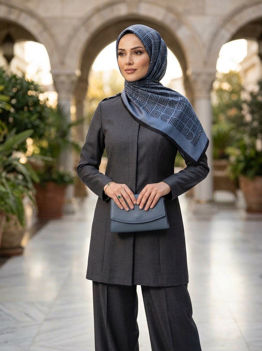 % 100 İPEK ETNİK DESENLİ İNDİGO - LACİVERT RENKLİ ŞAL