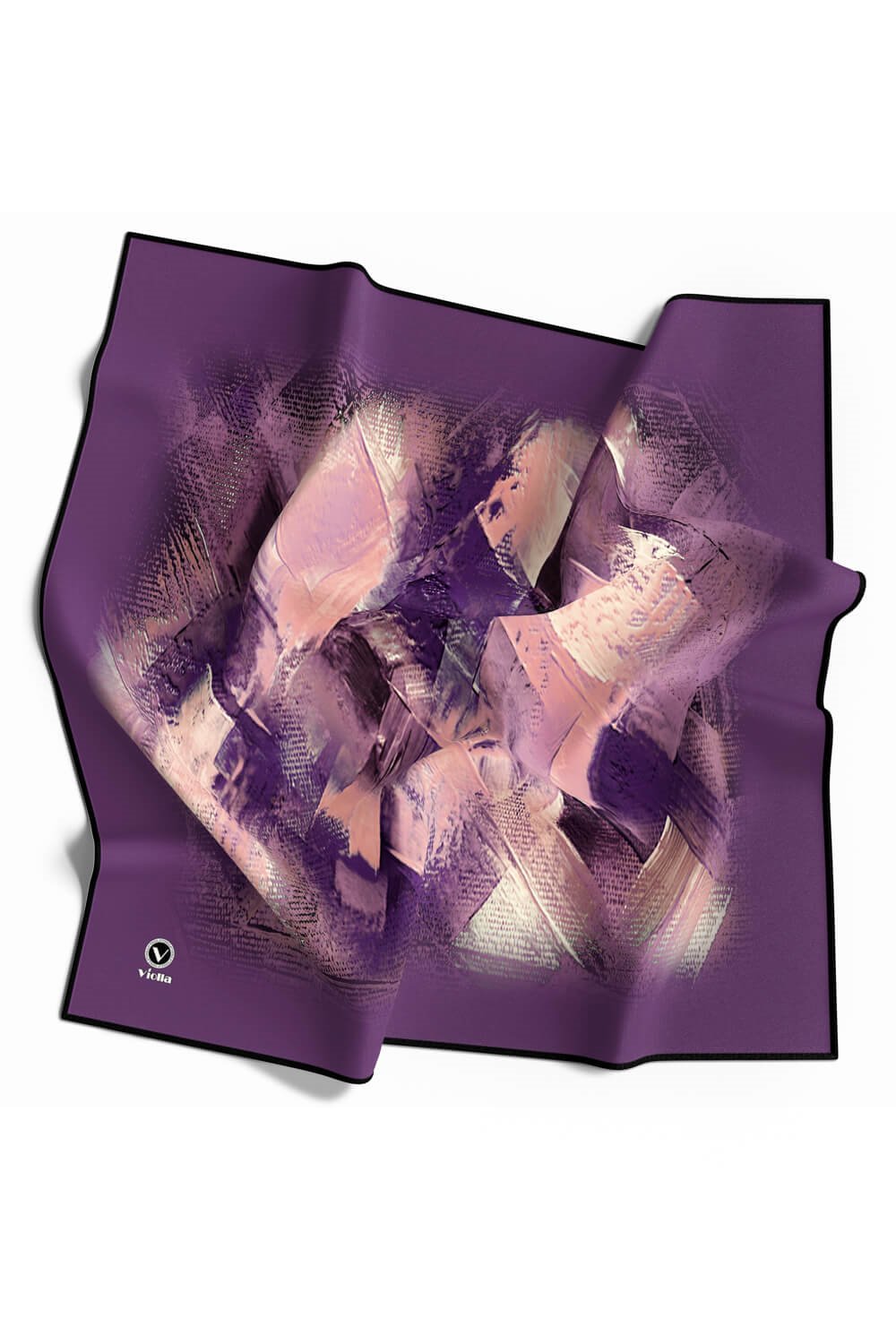 Twill Fırça Efektli Desenli Mor Renkli 90x90 Eşarp (İpek İçermez) Kenar Dikiş Şekli El Dikişli