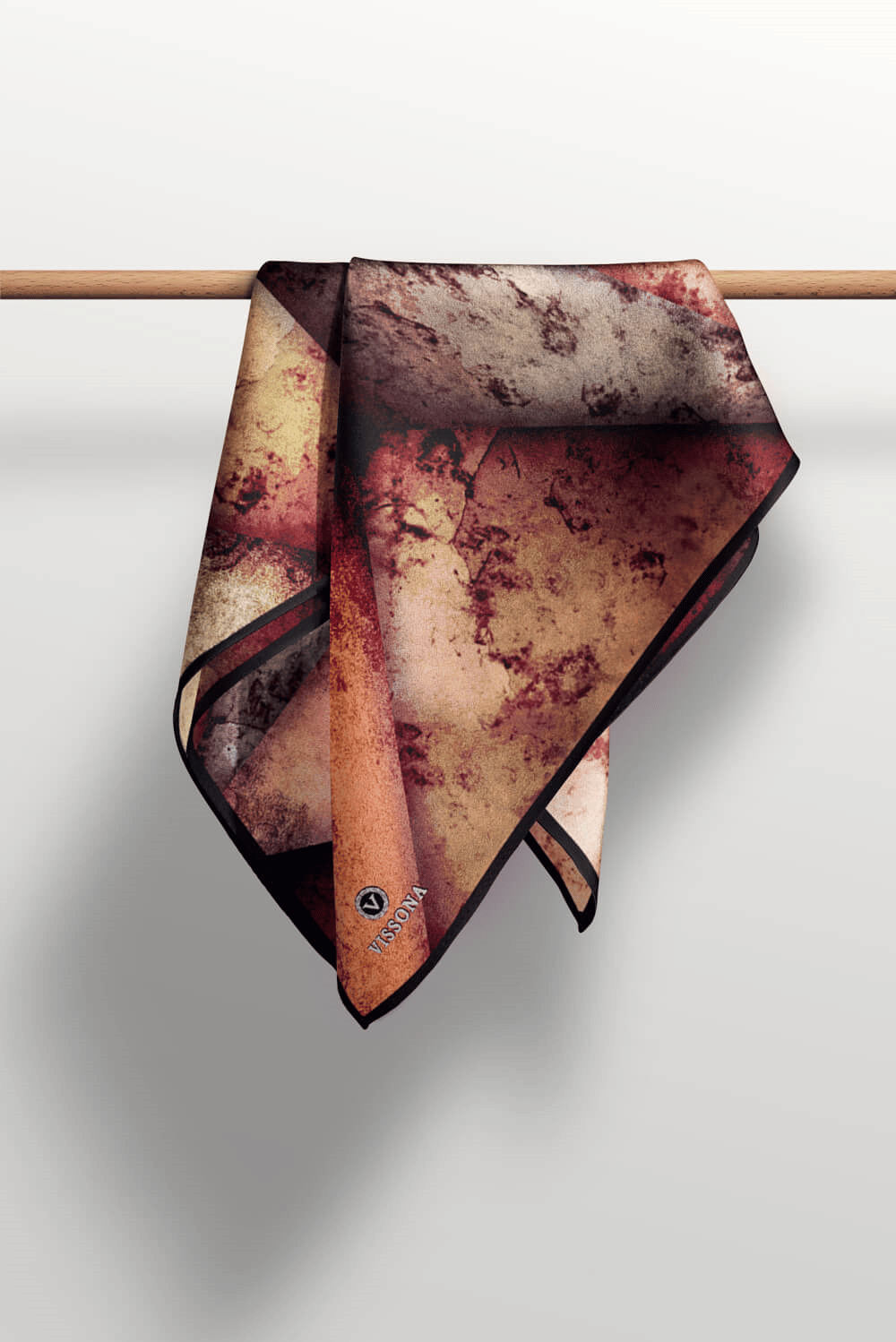 % 57 İPEK % 43 VİSKON Twill İpek Dokulu Ve Geometrik Desenli Taba - Hardal Renkli 90x90 Eşarp Dikim Şekli : El Dikişi