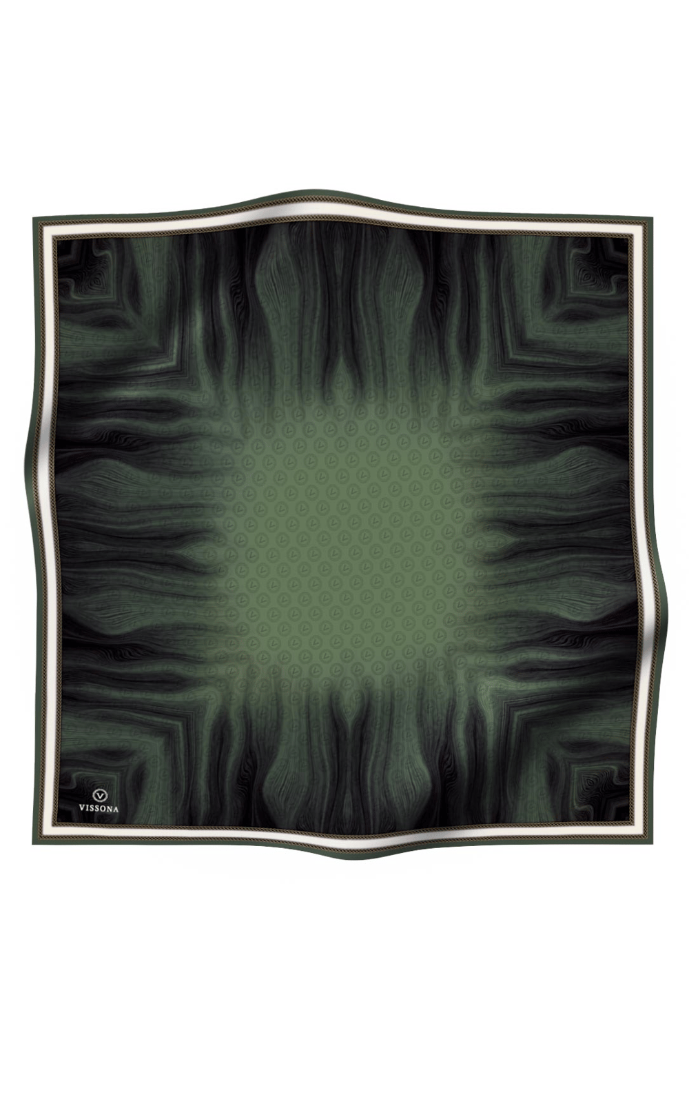 100% Twill İpek Monogram Desenli Haki Renkli 90x90 Dikim Şekli : El Dikişi Eşarp