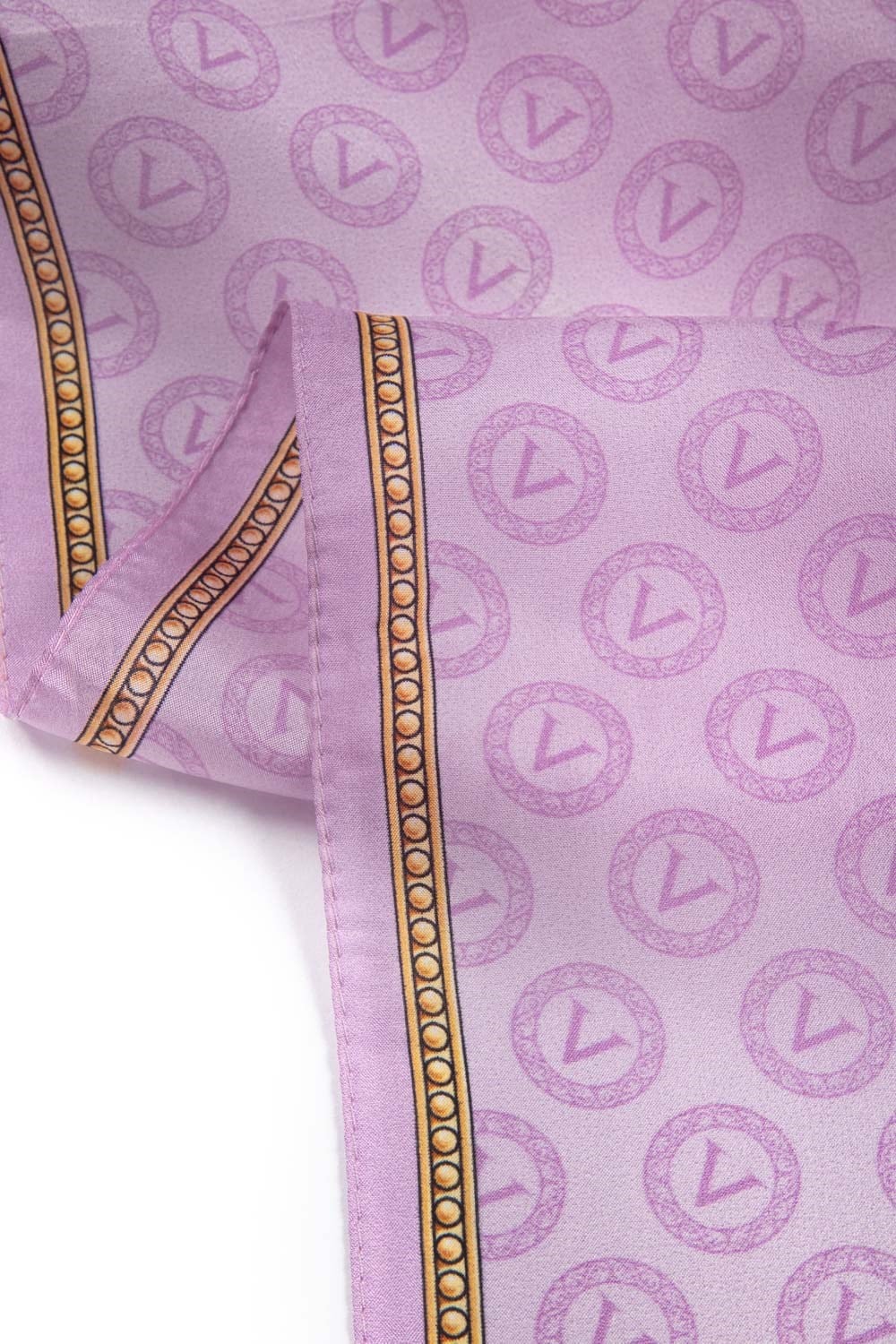 %100 İpek Degradeli Ve Monogram Desenli Pembe - Gold Renkli 92x210 Şal