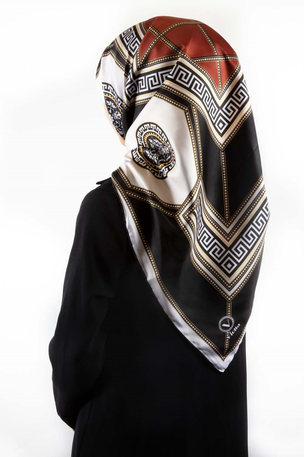 Twill Barok Desenli Taba Renkli 90x90 Eşarp (İpek İçermez) Kenar Dikiş Şekli El Dikişli