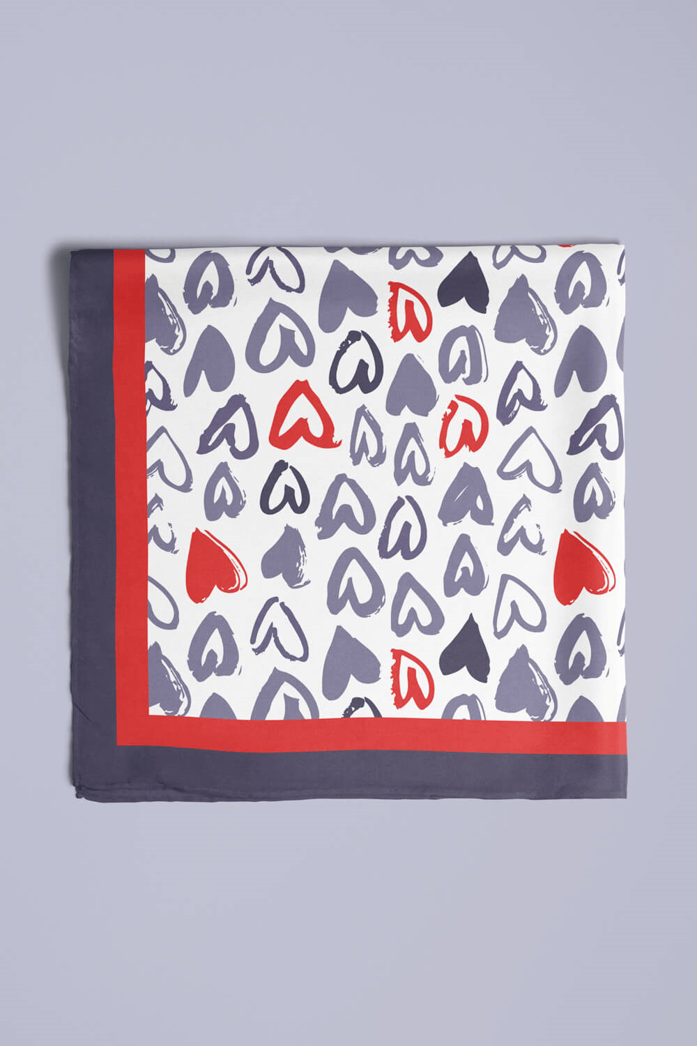 F39 Kadın Gri Kırmızı Wish of Love Desenli 50x50 Bandana HYL DG0734-22