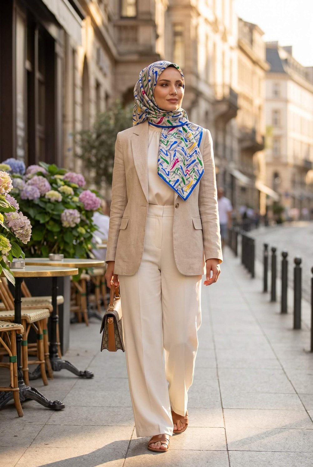%100 Twill İpek Geometrik Desenli Saks - Zümrüt Yeşili Renkli 90x90 Eşarp Dikim Şekli : El Dikişi