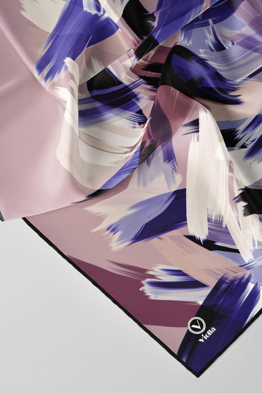 Twill Fırça Desenli Lila Renkli 90x90 Eşarp (İpek İçermez) Kenar Dikiş Şekli El Dikişli