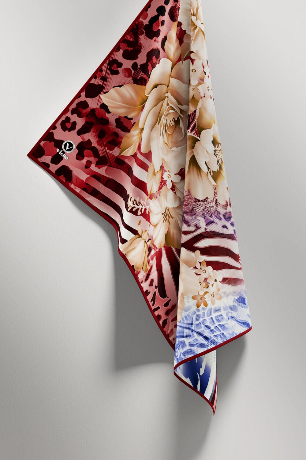 Twill Renkli Şerit Desenli Bordo Renkli 90x90 Eşarp (İpek İçermez) Kenar Dikiş Şekli El Dikişli