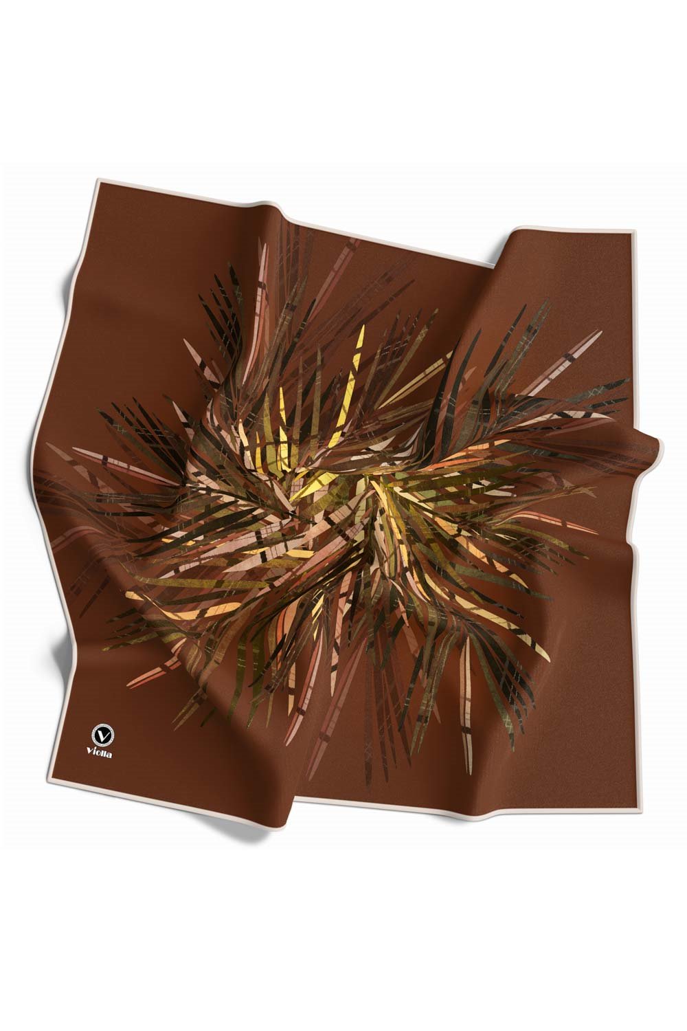 Twill Havai Fişek Desenli Taba Renkli 90x90 Eşarp (İpek İçermez) Kenar Dikiş Şekli El Dikişli