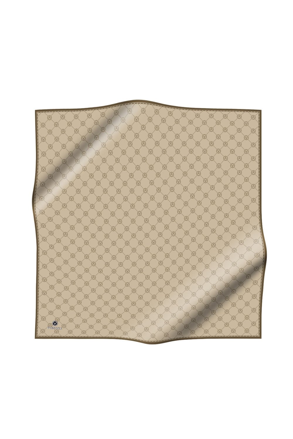 %100 Twill İpek Monogram Desenli Bej Renkli 90x90 Eşarp Dikim Şekli : El Dikişi