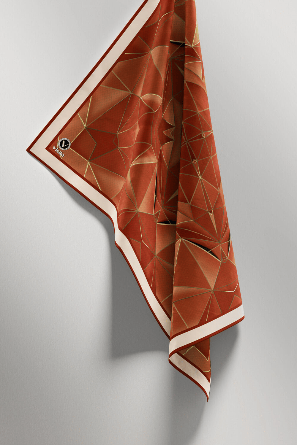Twill Geometrik Desenli Taba Renkli 90x90 Eşarp (İpek İçermez) Kenar Dikiş Şekli El Dikişli
