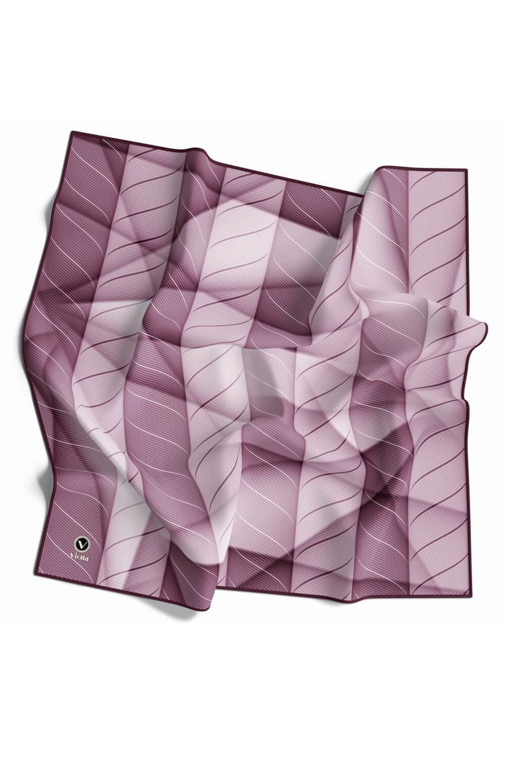 Twill Şeritli Geometrik Desenli Lila Renkli 90x90 Eşarp (İpek İçermez) Kenar Dikiş Şekli El Dikişli