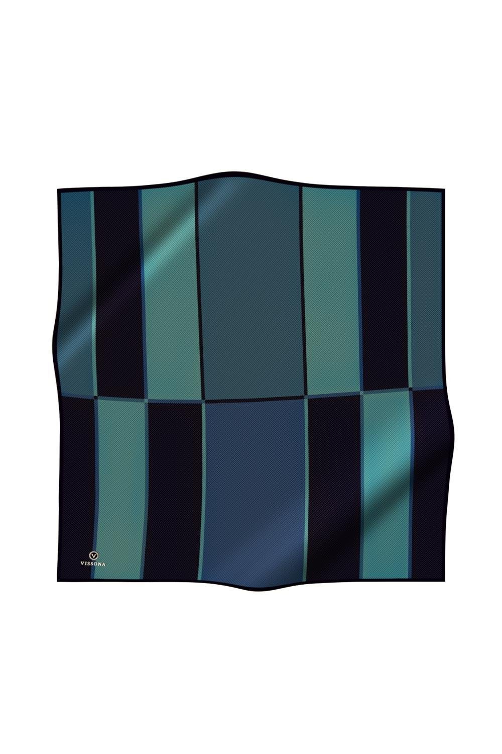 %100 Twill İpek Geometrik Desenli Lacivert Renkli 90x90 Eşarp Dikim Şekli : El Dikişi