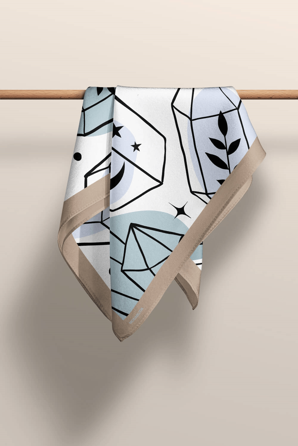 Y11 Kadın Geometrik Desenli Bandana 50x50 Siyah Beyaz Mavi DG0474-22