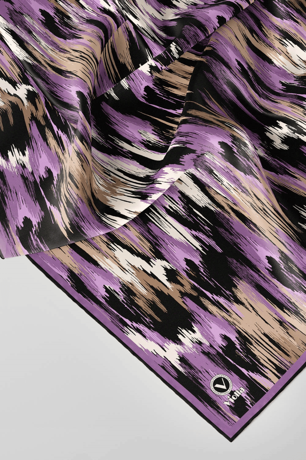 Twill Fırça Desenli Lila Renkli 90x90 Eşarp (İpek İçermez) Kenar Dikiş Şekli El Dikişli