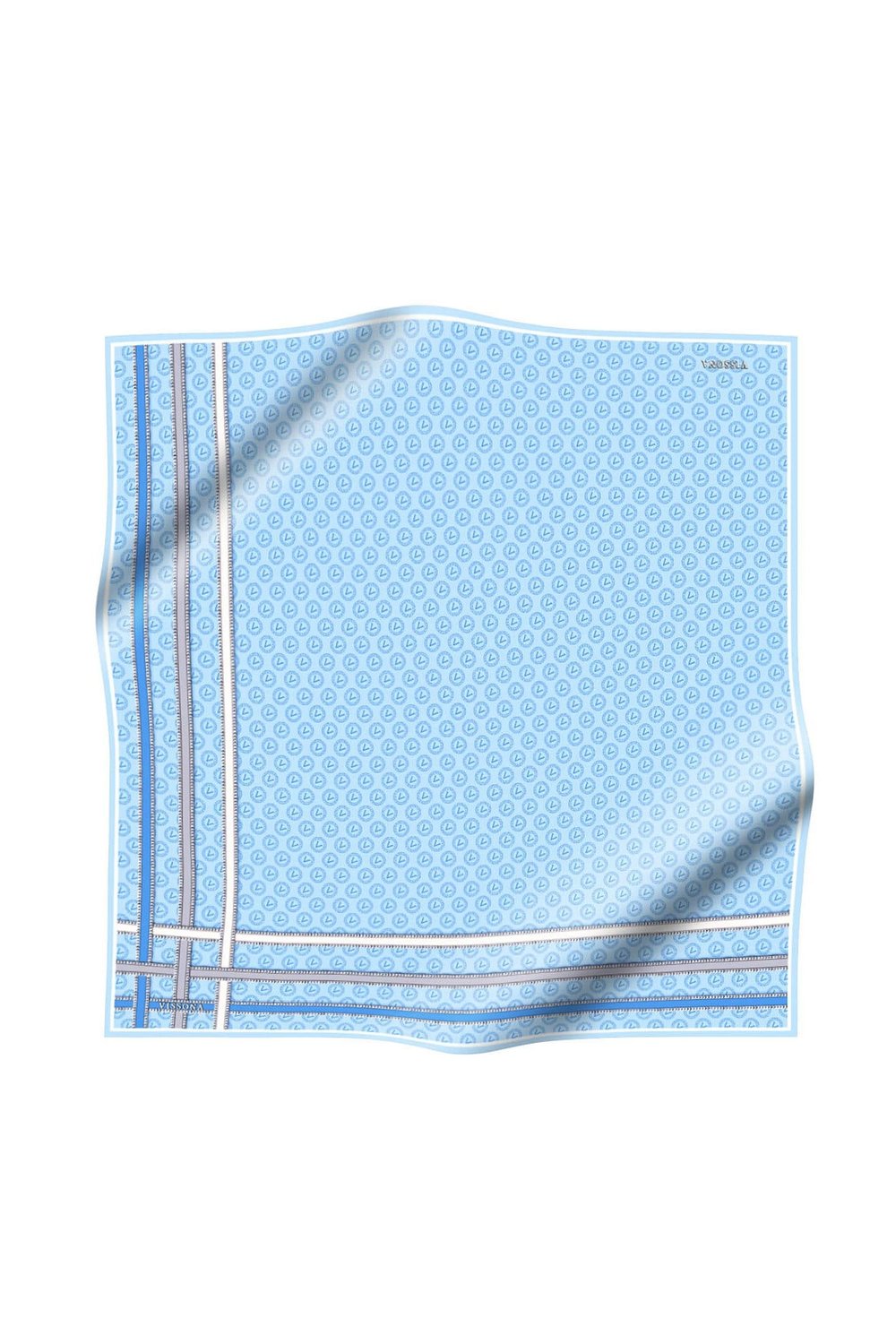 %100 Twill İpek Monogram Desenli Bebe Mavisi - İndigo Renkli 90x90 Eşarp Dikim Şekli : El Dikişi