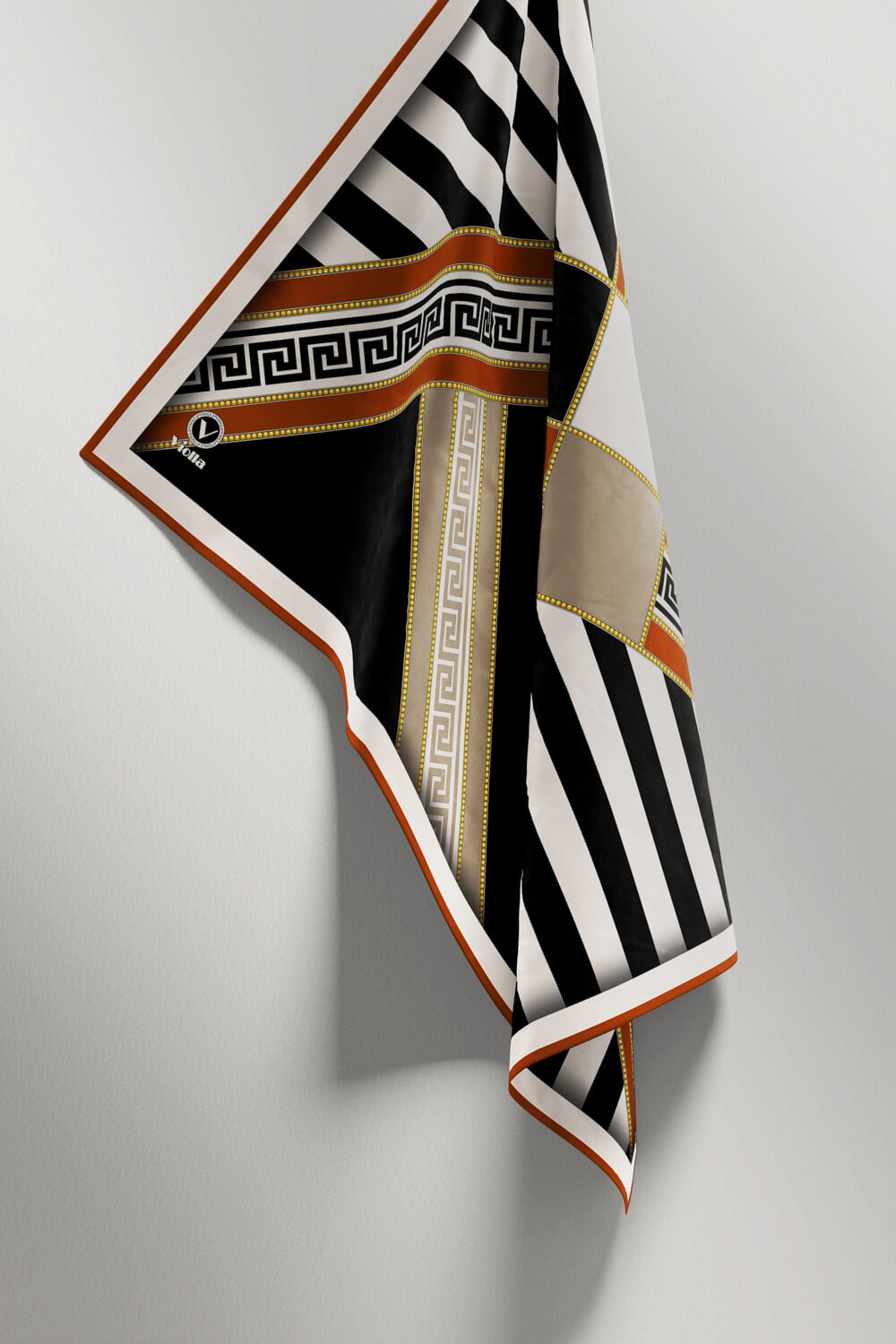 Twill Çizgili Geometrik Desenli Taba Renkli 90x90 Eşarp (İpek İçermez) Kenar Dikiş Şekli El Dikişli