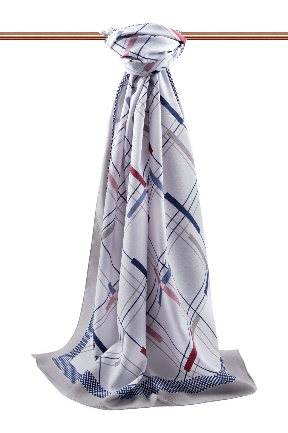 LÜKS MEDİNE İPEĞİ GEOMETRİK DESENLİ GRİ - MÜRDÜM RENKLİ 75X195 KIRIŞMAZ ŞAL MOSS KREP DİKİŞ TİPİ İTALYAN DİKİŞLİ