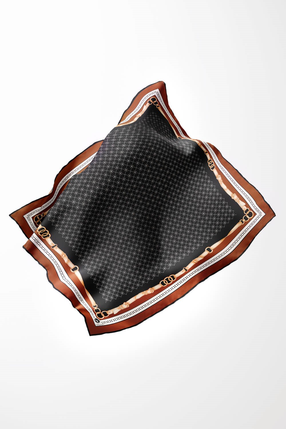Twill Kemerli ve Çıtır Motifli Desenli Taba Renkli 90x90 Eşarp (İpek İçermez) Dikim Şekli : El Dikişi