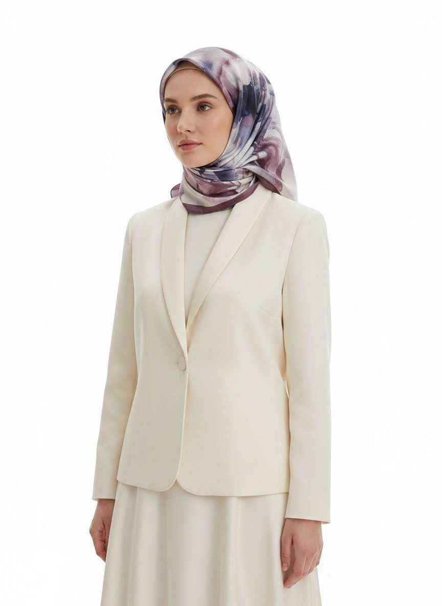 %100 Twill İpek Yaprak Desenli Pudra - Bebe Mavisi Renkli 90x90 Eşarp Dikim Şekli : El Dikişi