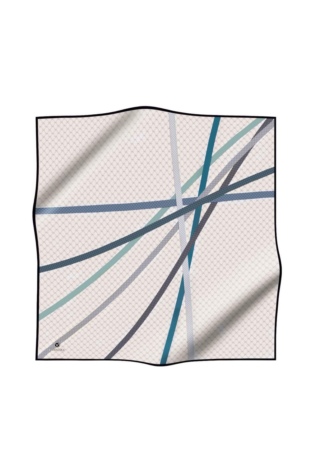 %100 Twill İpek Monogram Ve Şerit Desenli Gri - Koyu Mint Yeşili Renkli 90x90 Eşarp Dikim Şekli : El Dikişi