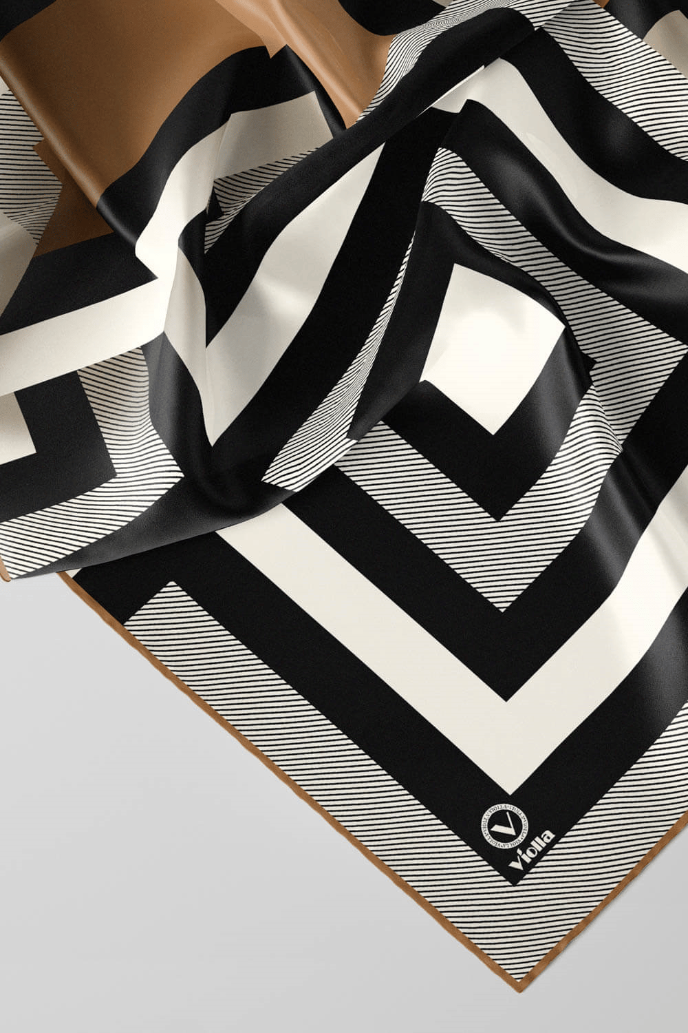 Twill Geometrik Desenli Vizon Renkli 90x90 Eşarp (İpek İçermez) Dikim Şekli : El Dikişi
