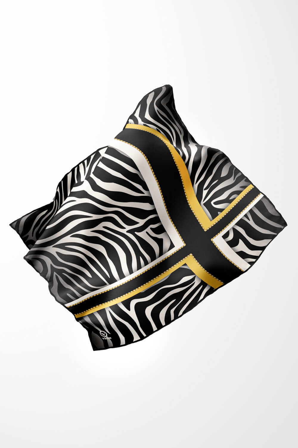 Twill Zebra Desenli Siyah - Sarı Renkli 90x90 Eşarp (İpek İçermez) Dikim Şekli : El Dikişi