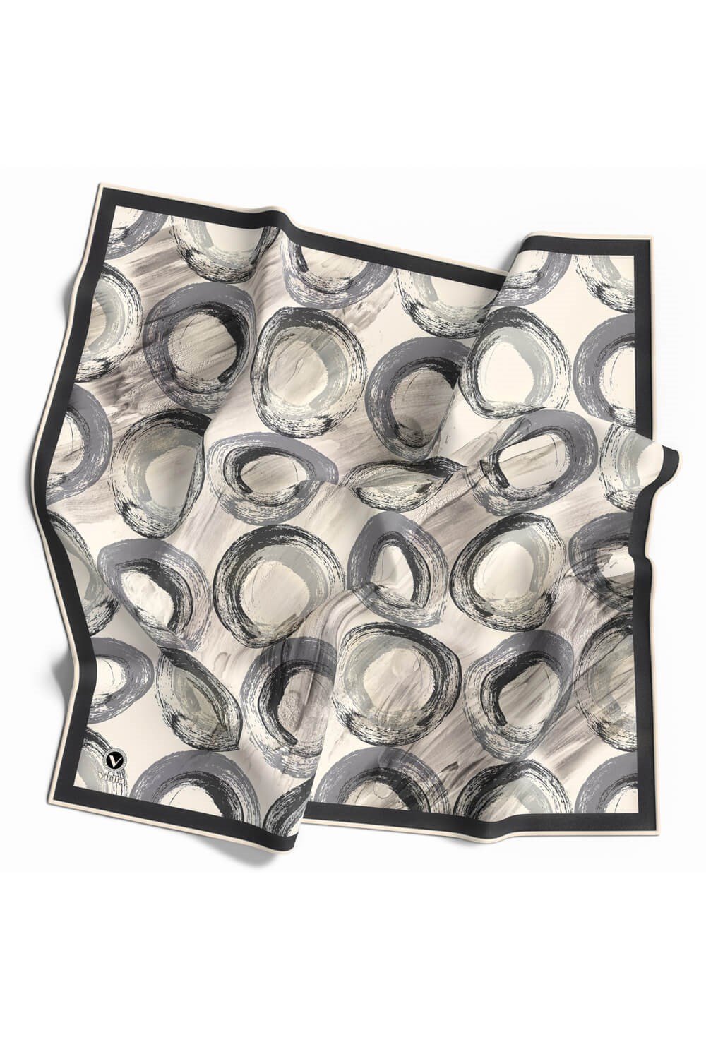 Kristal Geometrik Fırça Darbesi Desenli Füme Renkli 90x90 Eşarp (İpek İçermez) Kenar Dikiş Şekli El Dikişli