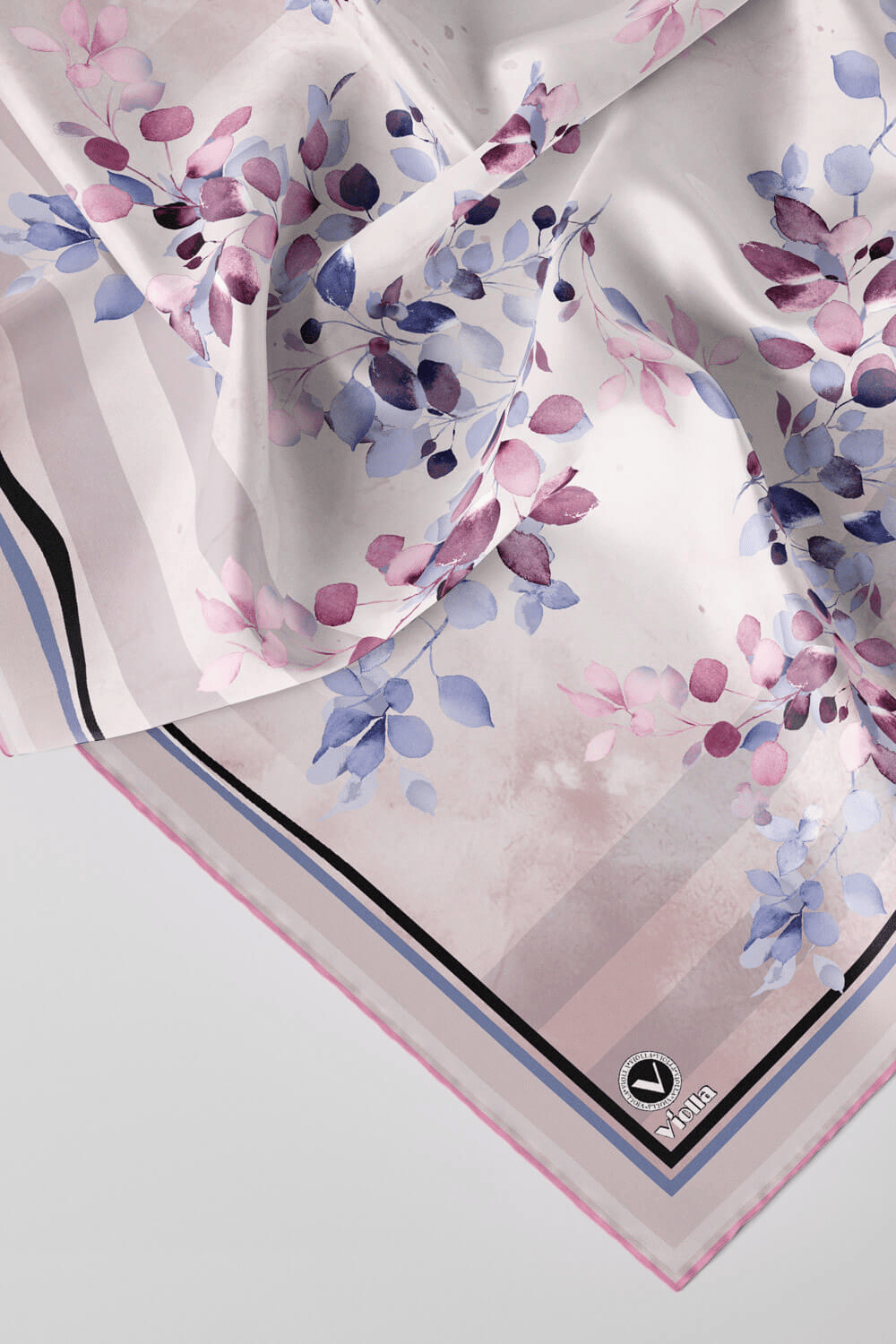 Twill Çiçek Desenli Pembe Renkli 90x90 Eşarp (İpek İçermez) Kenar Dikiş Şekli El Dikişli